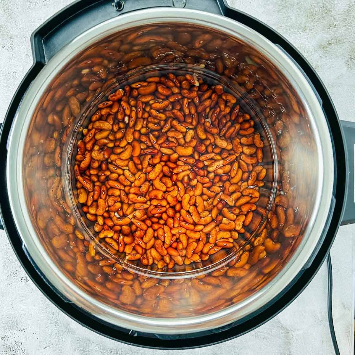 Soaked kidney beans and water in the Instant Pot.