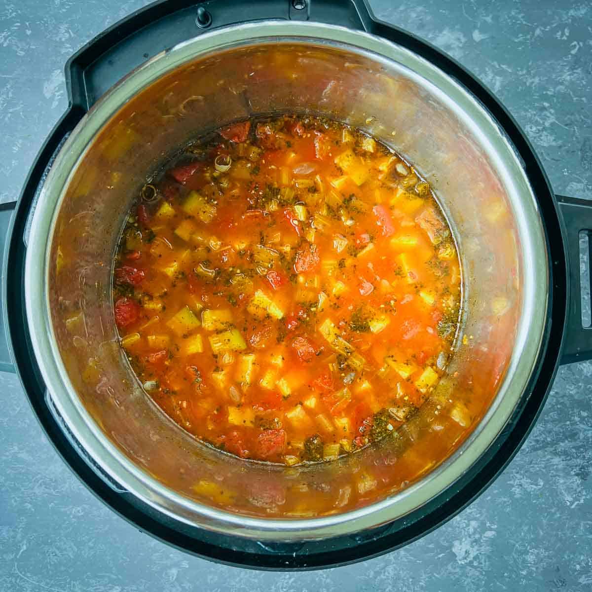 Pressure cooked minestrone soup in Instant Pot.