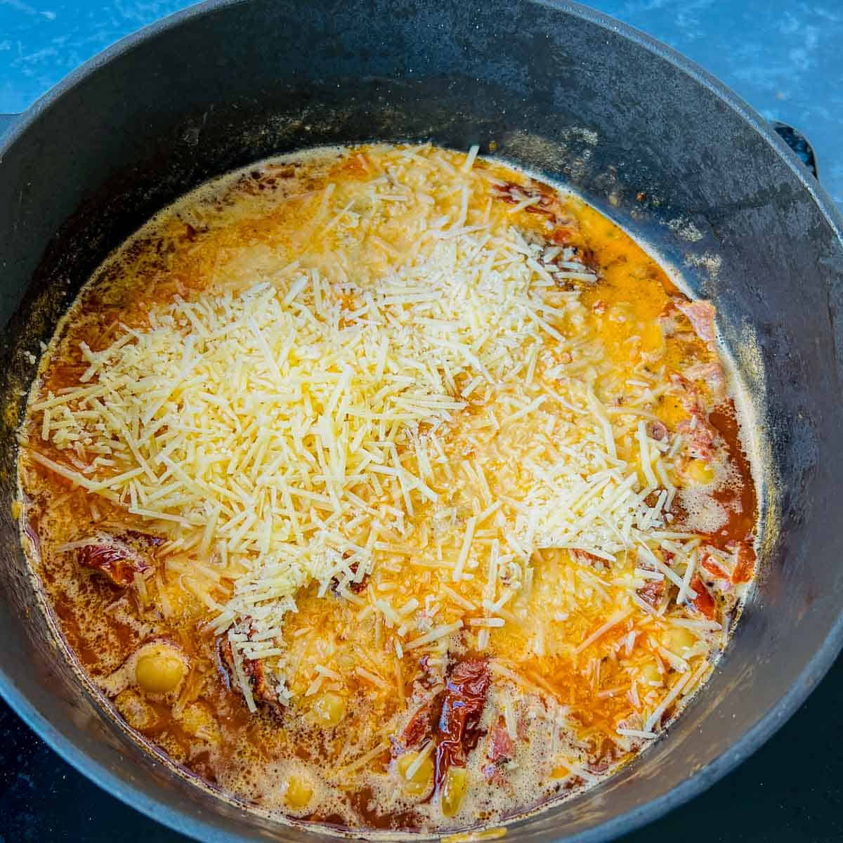 Topped with parmesan cheese.