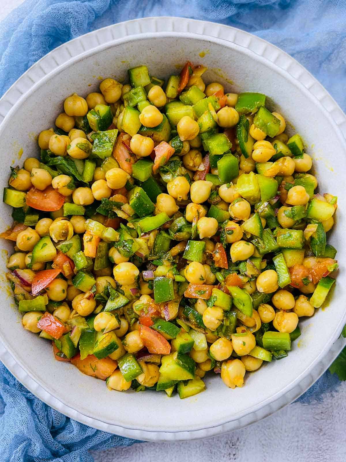 Close up of Moroccan chickpea salad.