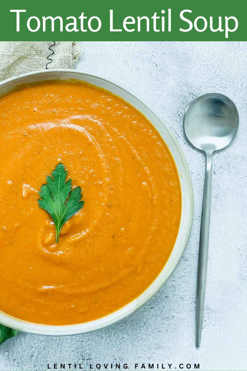 Tomato lentil soup Pinterest image.