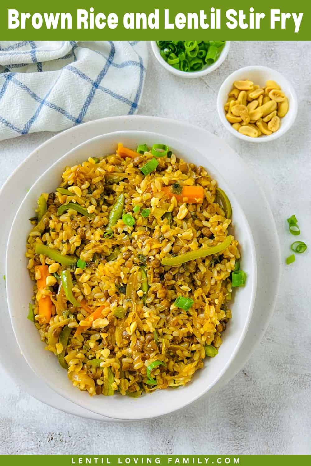 Brown rice and lentil stir fry Pinterest Image.