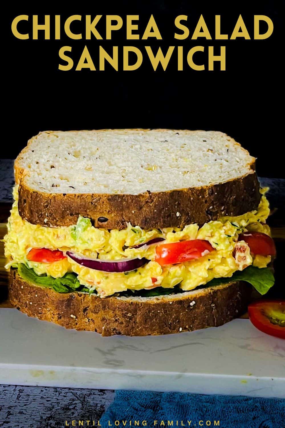 Chickpea salad sandwich Pinterest image.