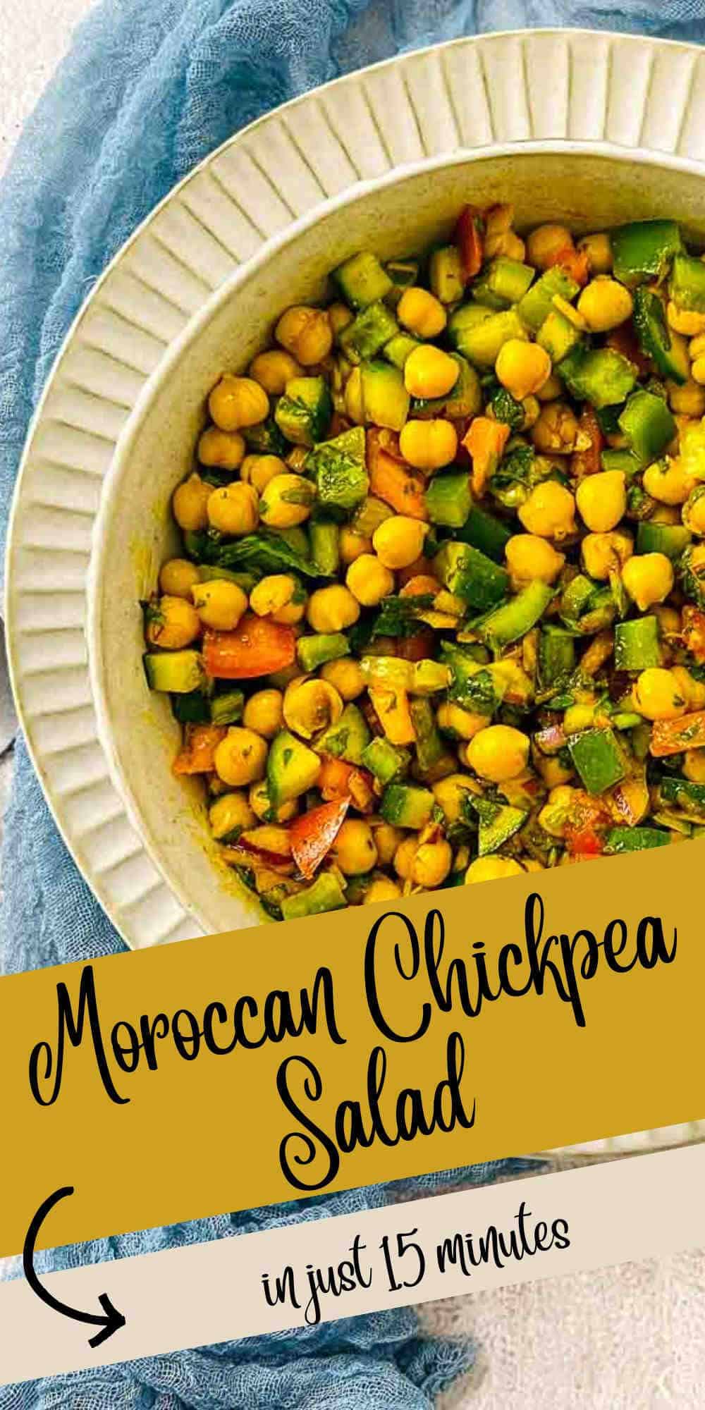 Moroccan chickpea salad Pinterest image.
