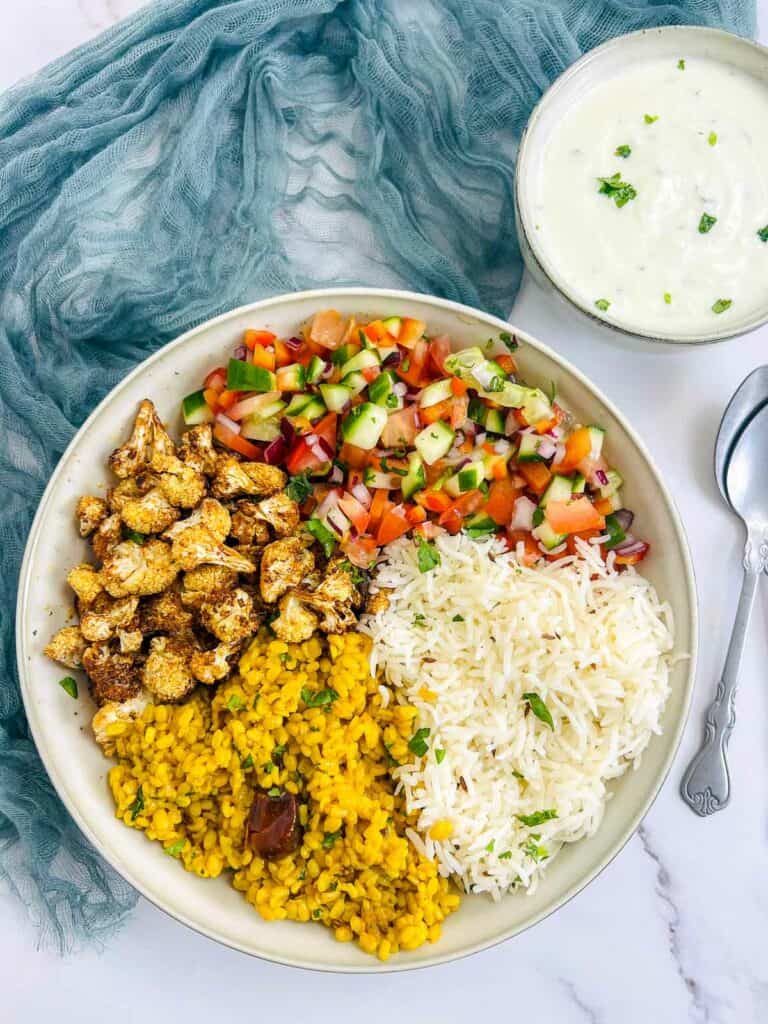 Indian Buddha Bowl with Spiced Yellow Lentils: A Rainbow of Flavors