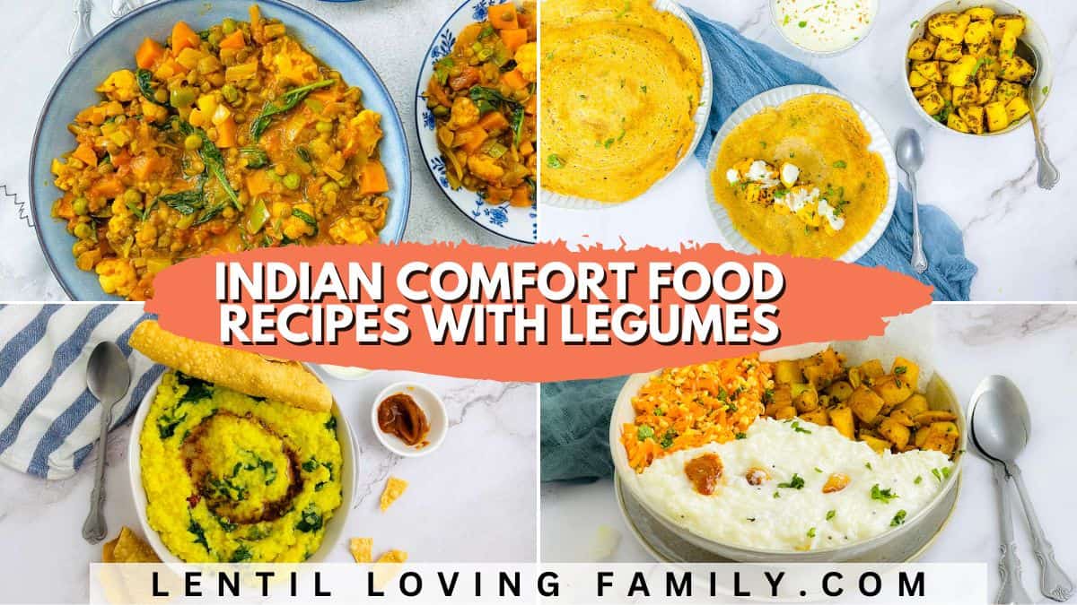 Indian comfort foods collage for social media.