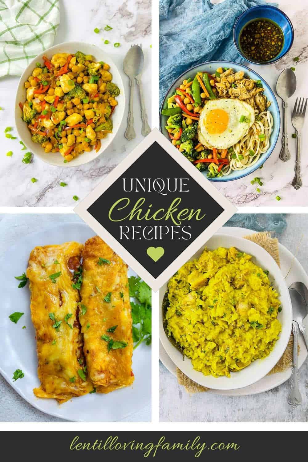 Unique chicken recipes collage for Pinterest.