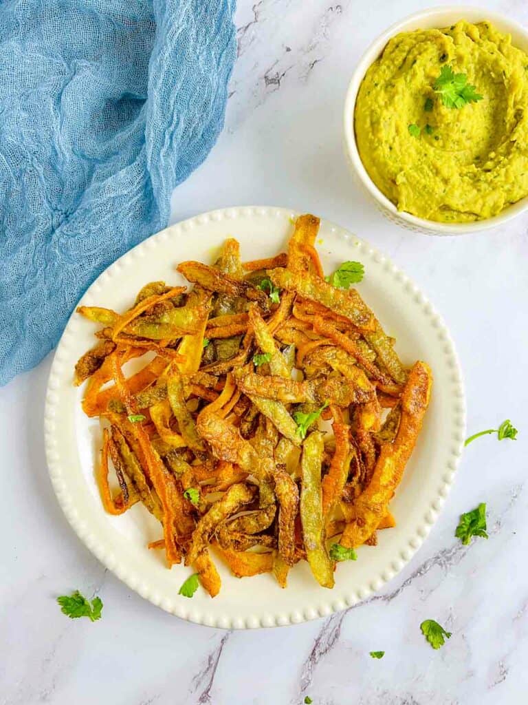 Crispy Vegetable Peel Chips with Curried Bean Dip: Waste Not, Want More!