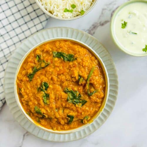 Golden Red Lentil Dal with Spinach: Sunshine in a Bowl