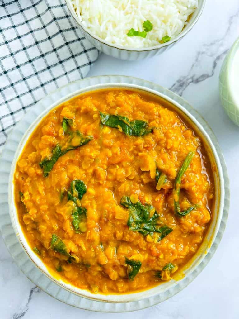 Golden Red Lentil Dal with Spinach: Sunshine in a Bowl