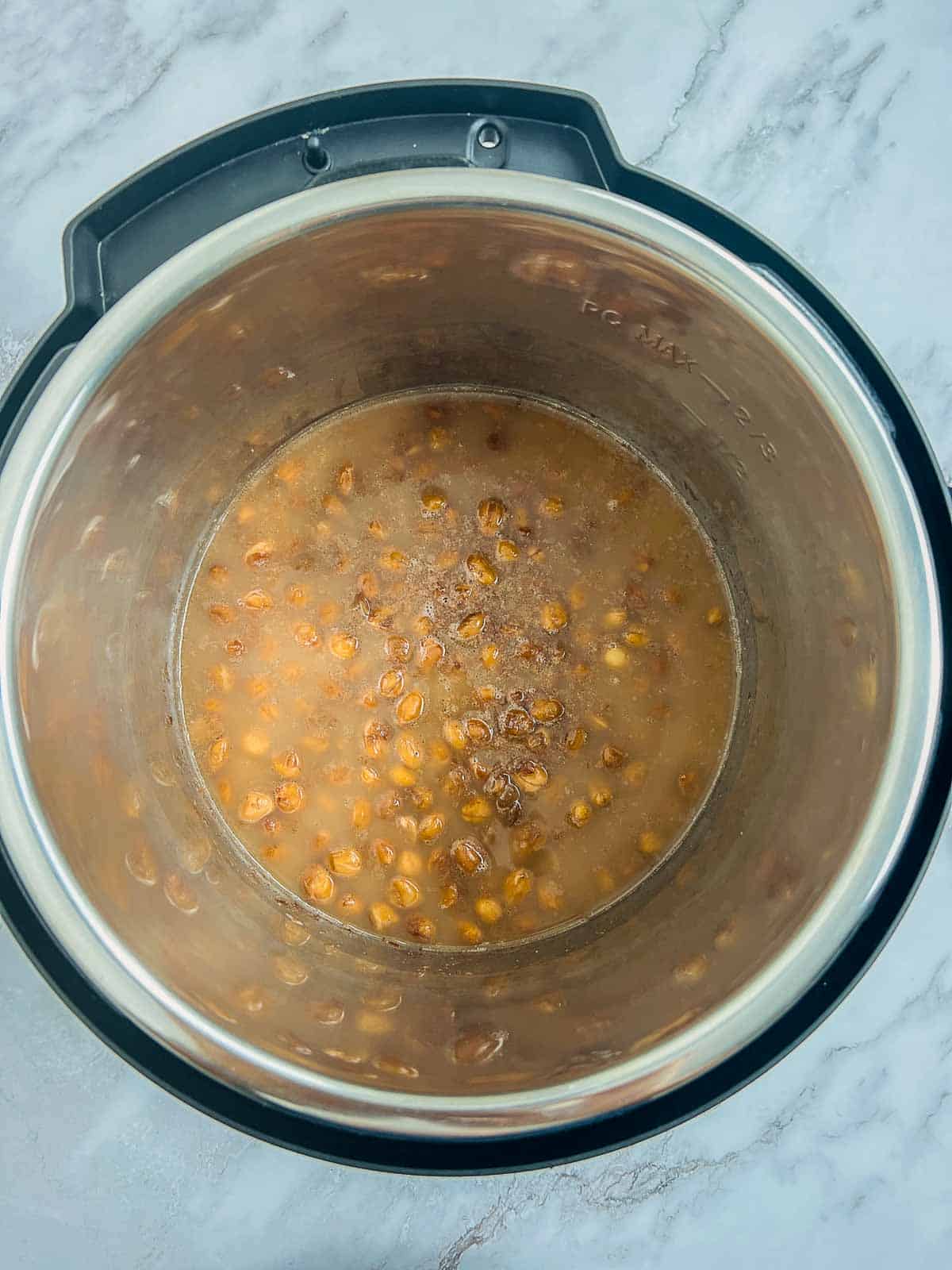Cooked shelled peanuts in Instant Pot.