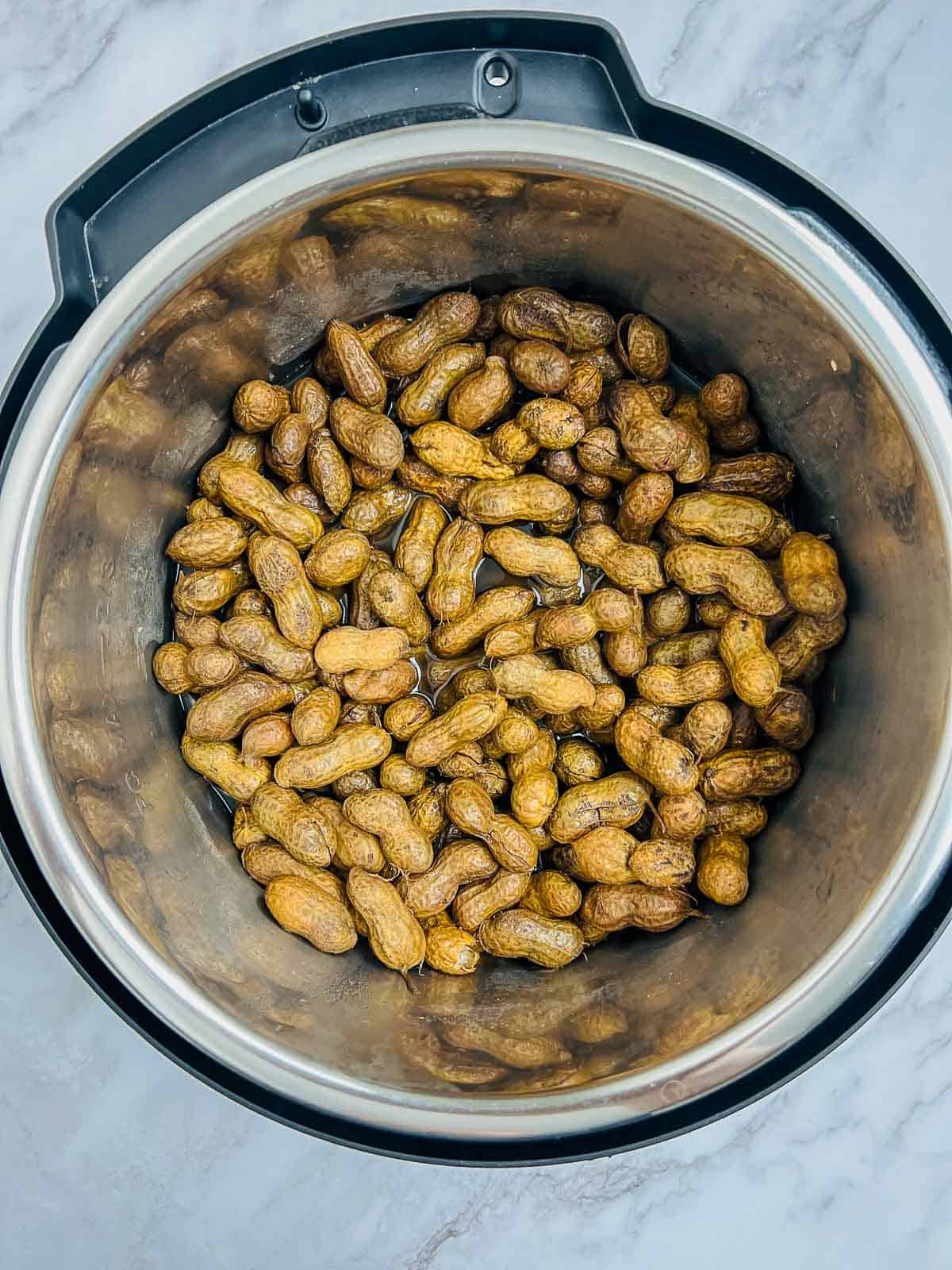 Cooked unshelled peanuts in the Instant Pot.