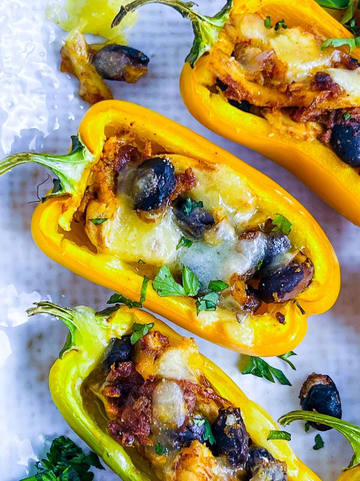 Close up of stuffed pepper.