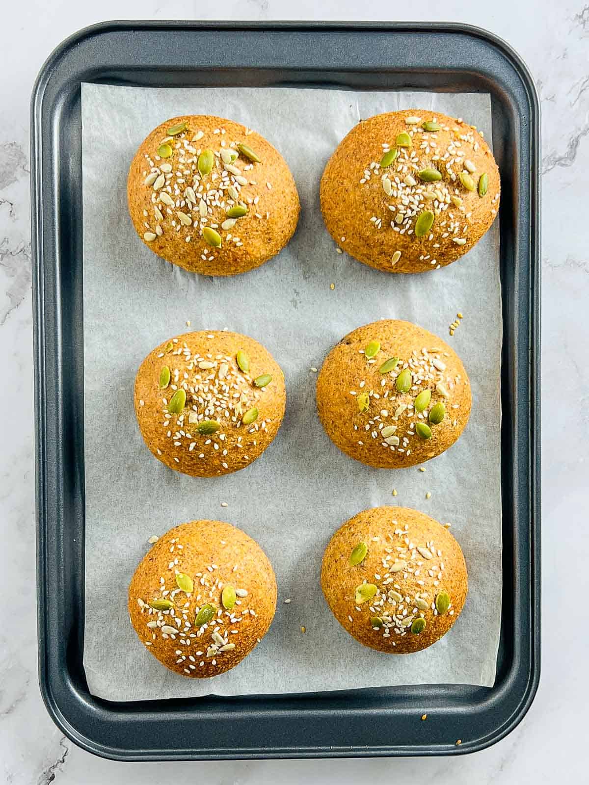 Baked rolls out of the oven.