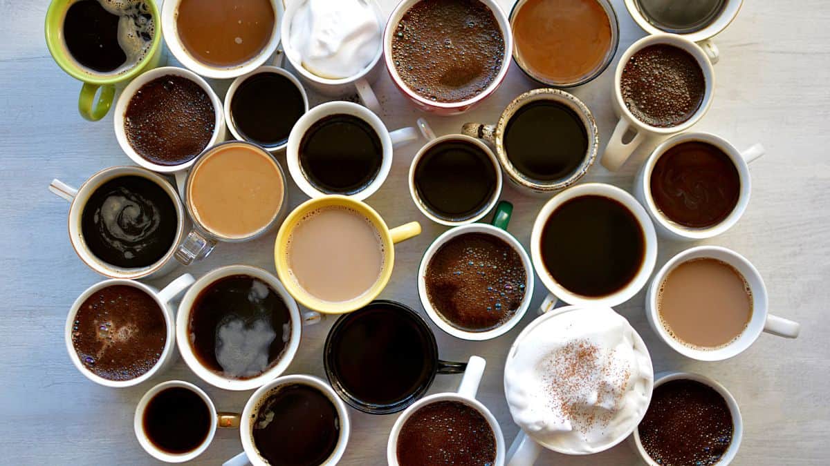 Different types of coffee on a table.