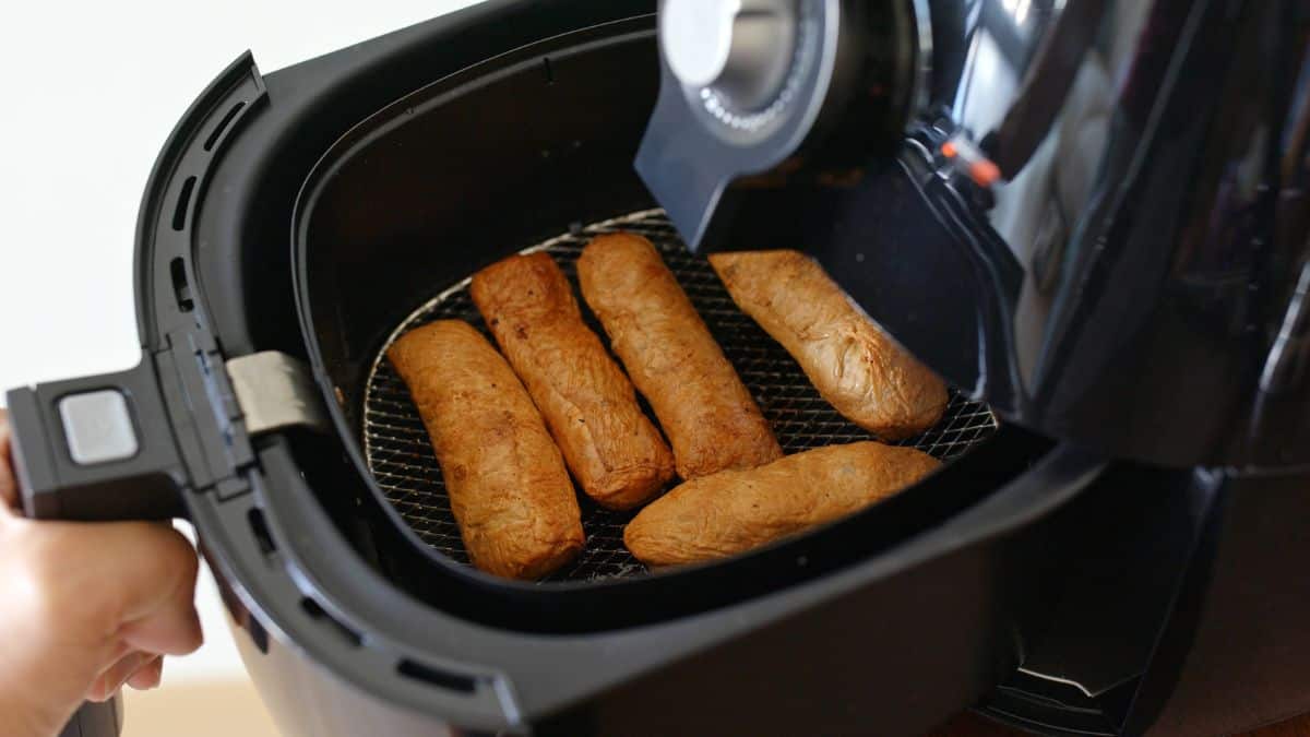 Crispy fried food in air fryer.