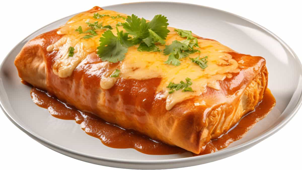 A burrito broiled with cheese.