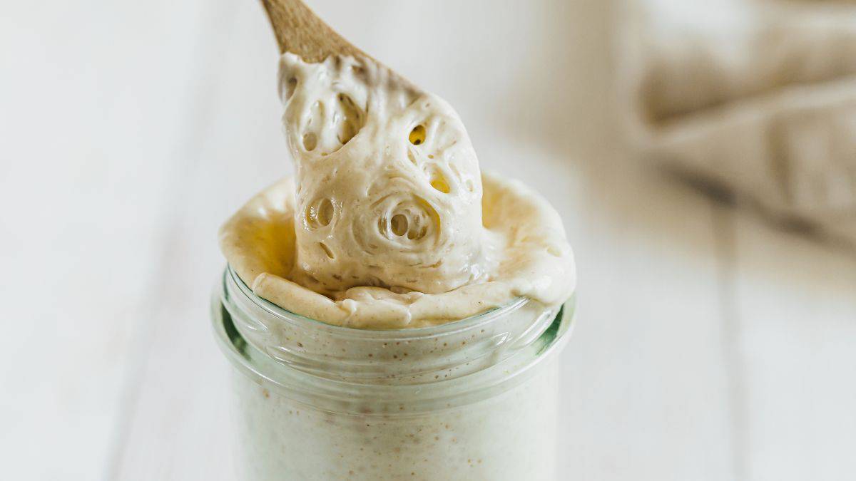 Sourdough starter in a jar.