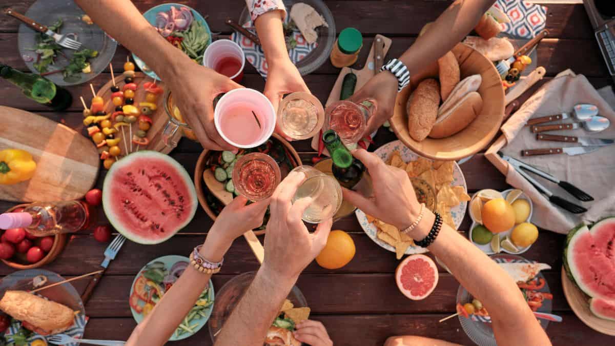 People enjoying in a potluck.