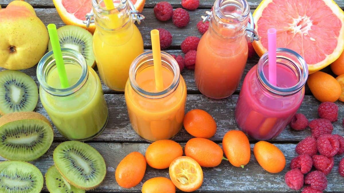 Smoothies in bottle.