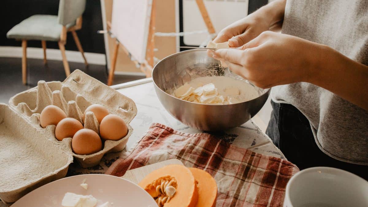 Person baking cake.