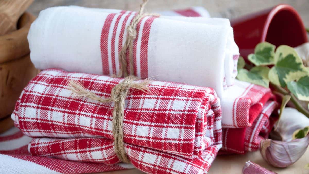 Kitchen towels on a table.