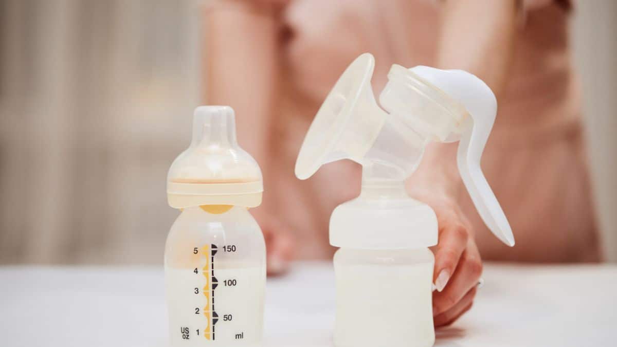 Breast milk in a bottle.