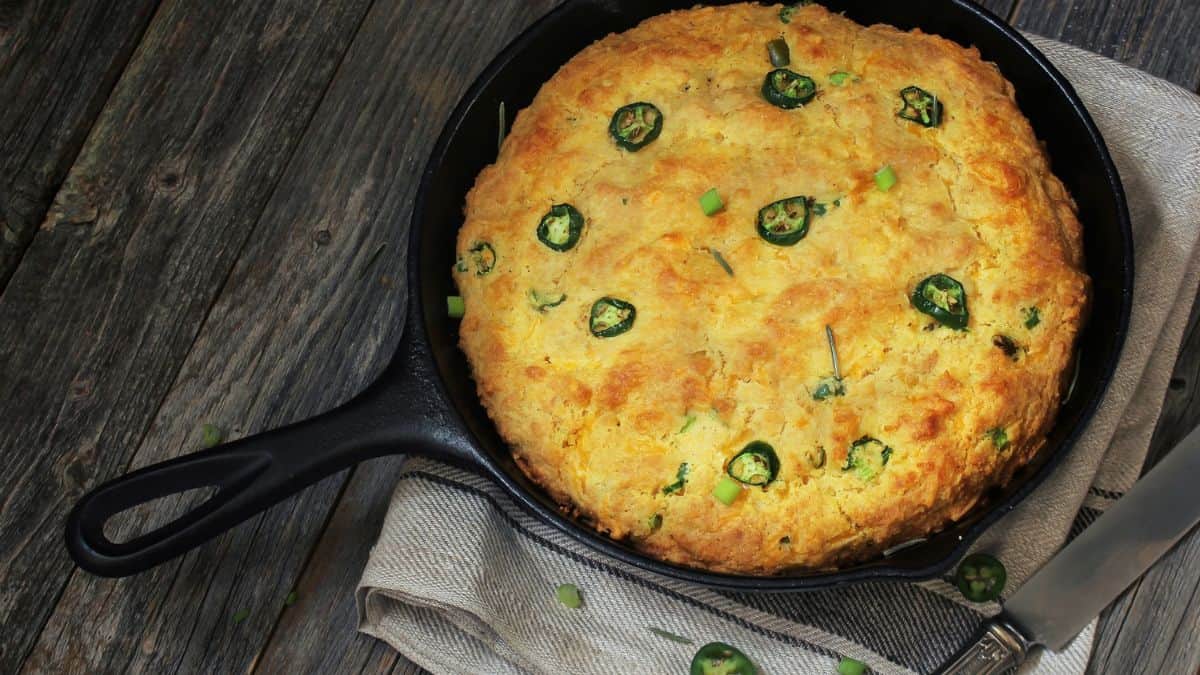 Cornbread in a skillet.