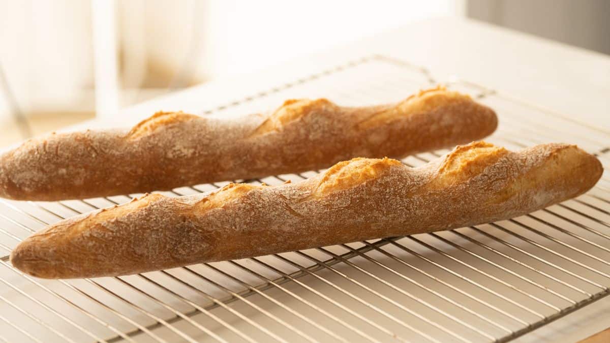 Bread cooling on cooling rack.