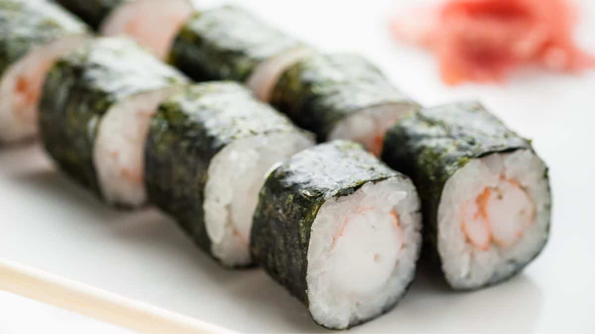 Hosomaki pieces on a white plate.