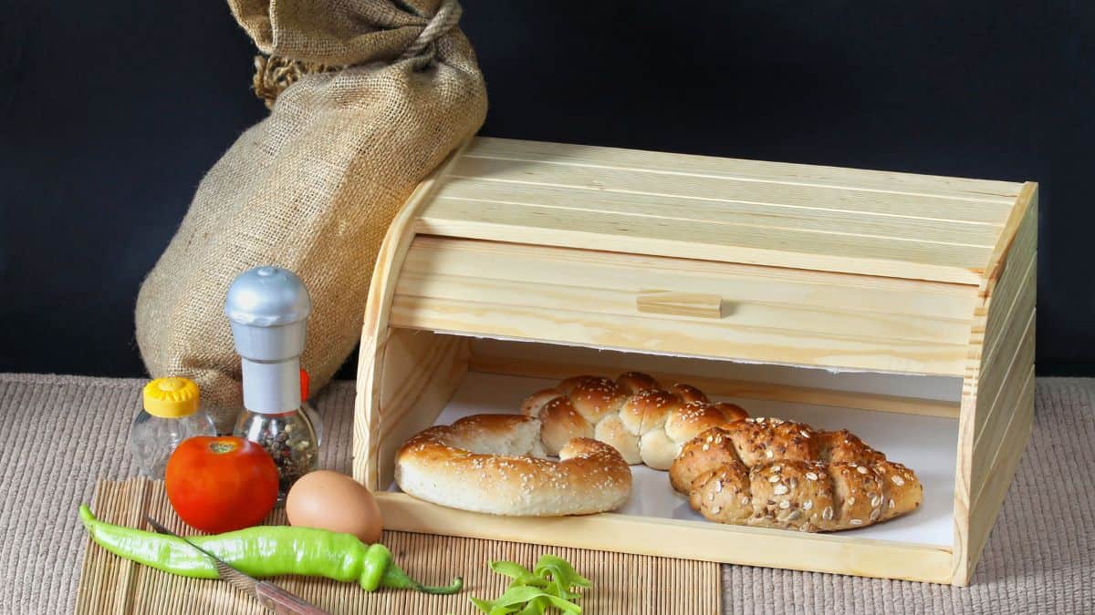 Bread stored in bread box.