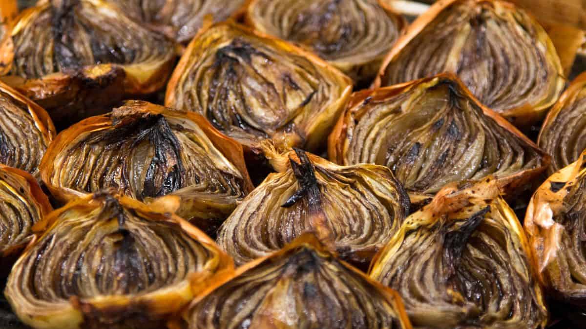 Close up of roasted onions.