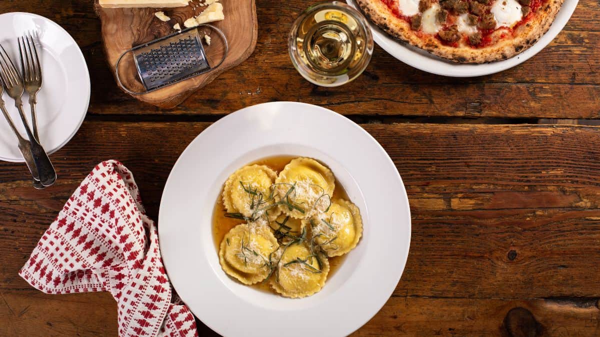 Ravioli in brown butter sage sauce.