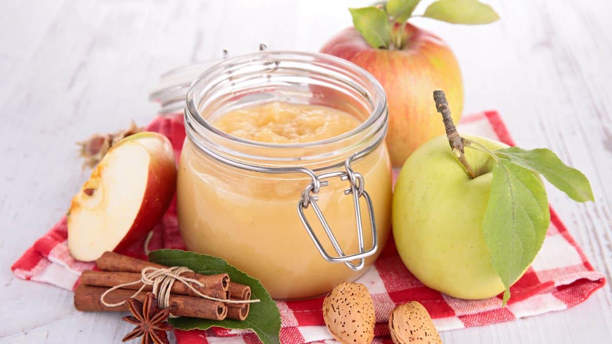 Applesauce in a small jar.