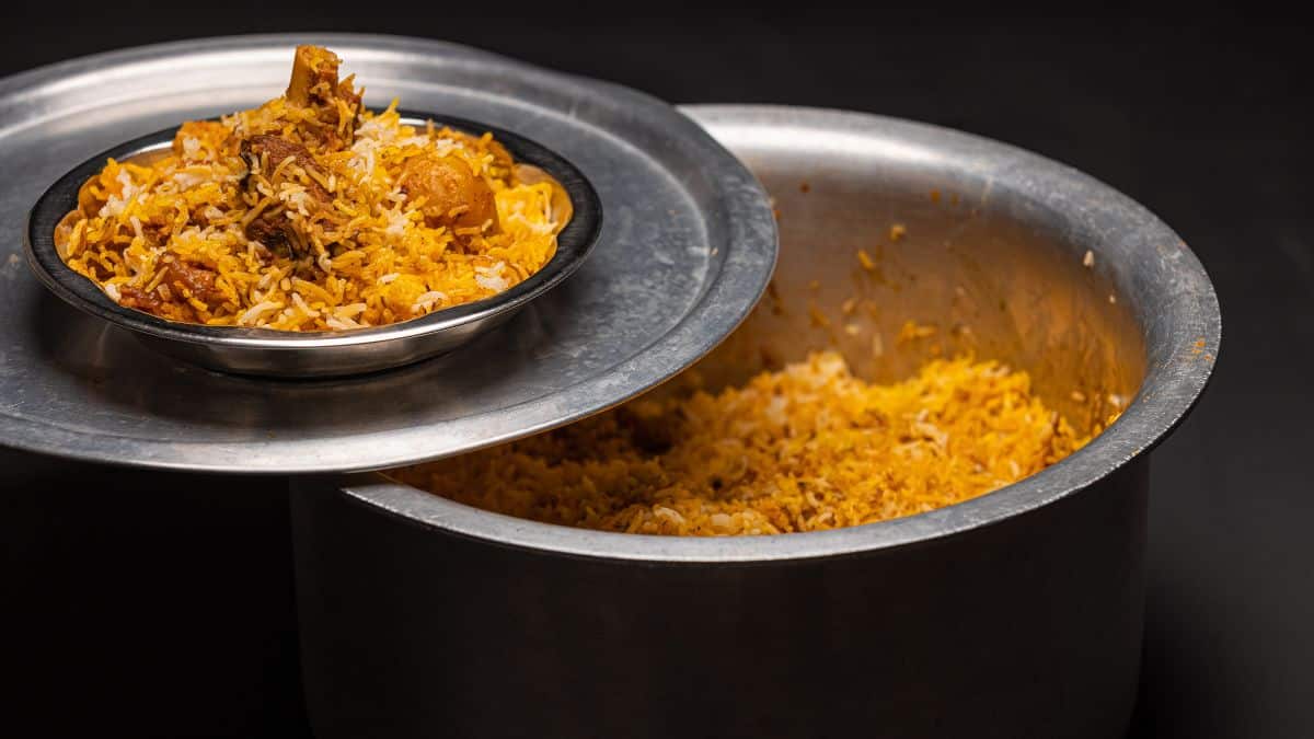 Biryani cooked in a large pot called Degh.