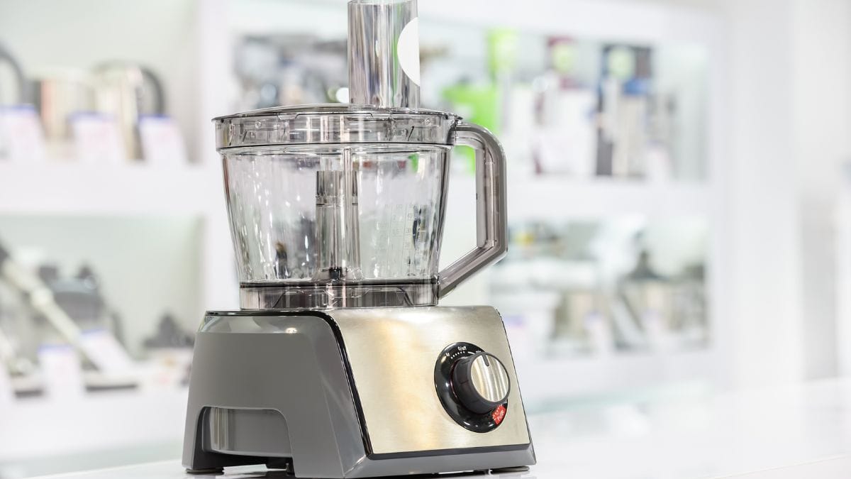 Food processor on a kitchen counter.