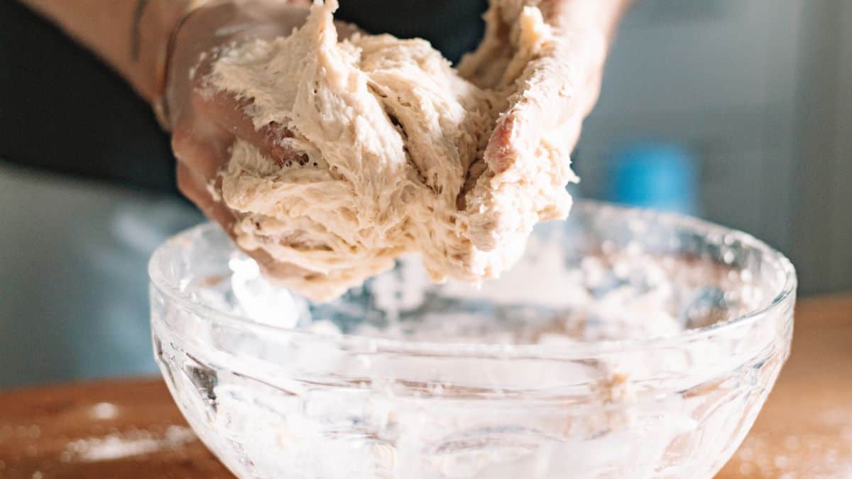 High hydration dough in a bowl.