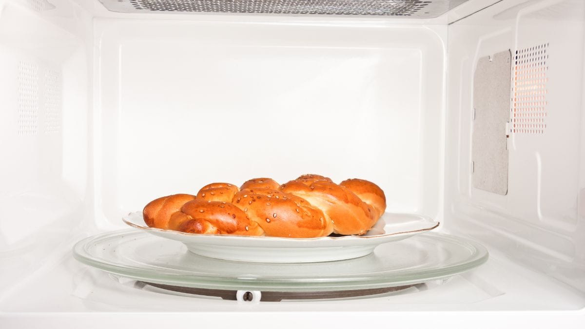 A loaf of bread in microwave.