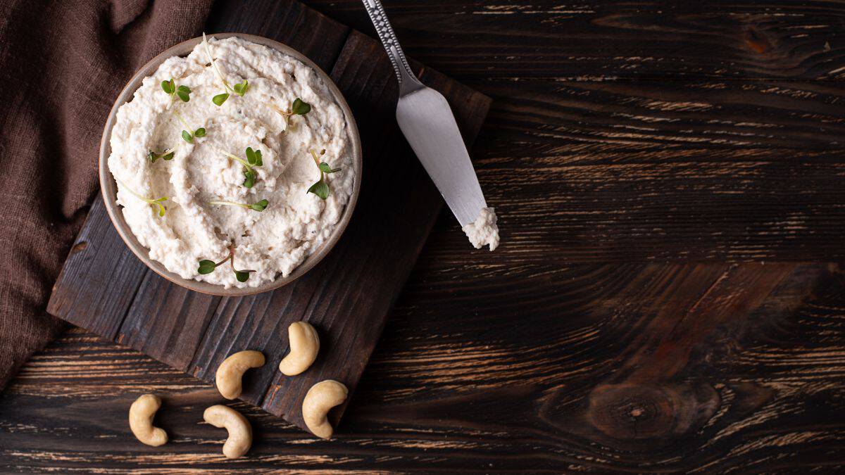 Cashew cream in a small bowl.