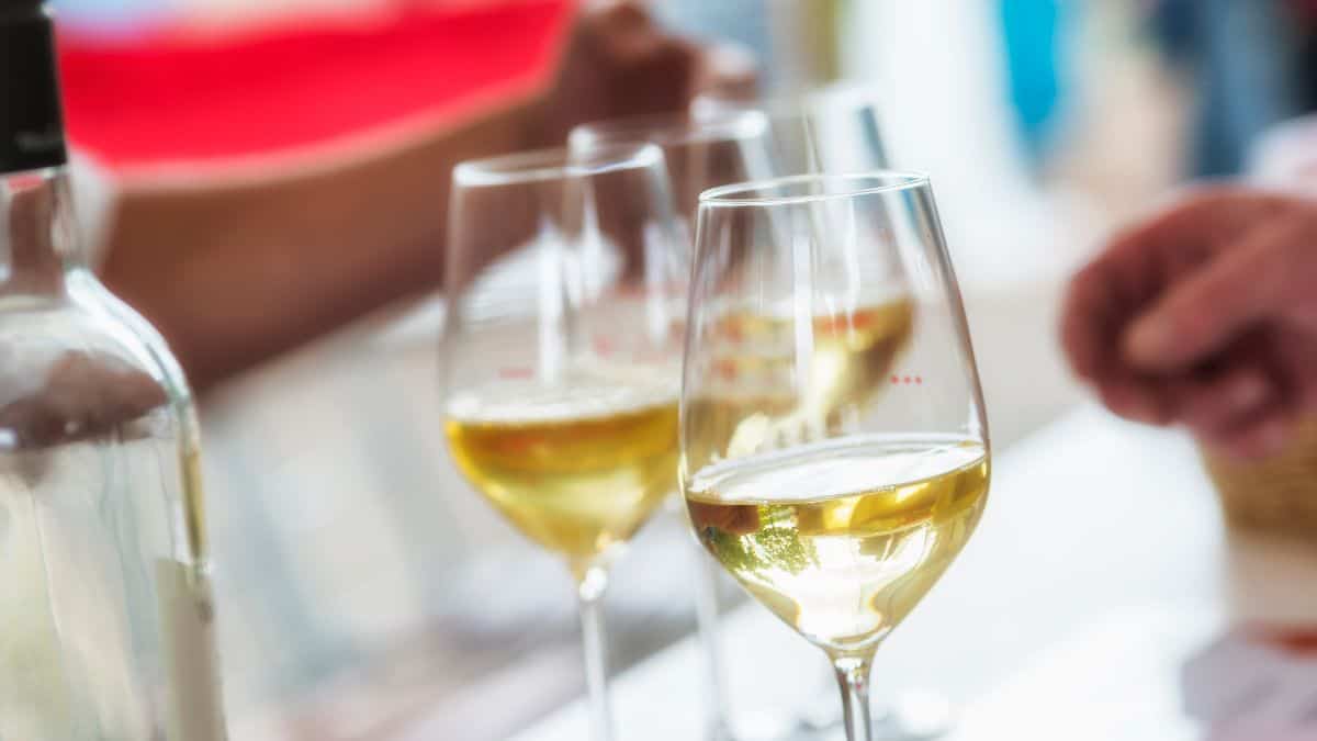 WIne glasses kept on a table.