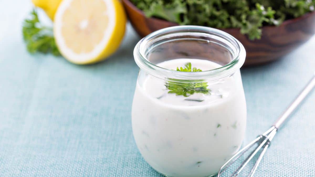 Salad dressing in a bowl.