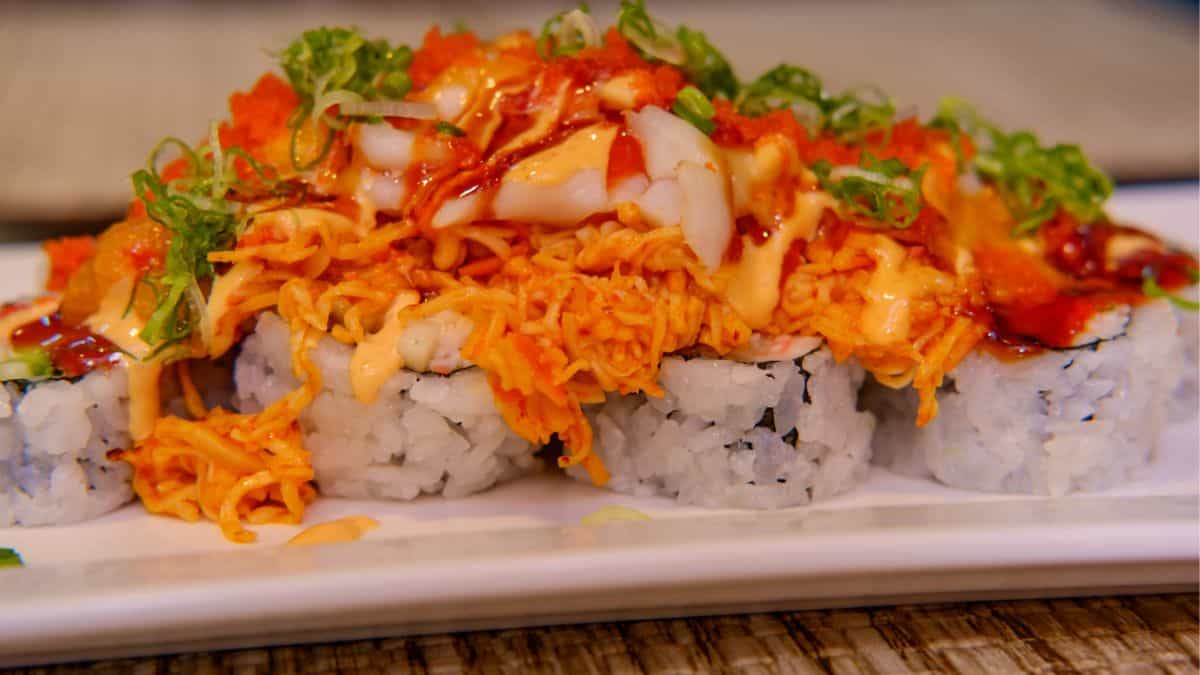 Close up of volcano roll.