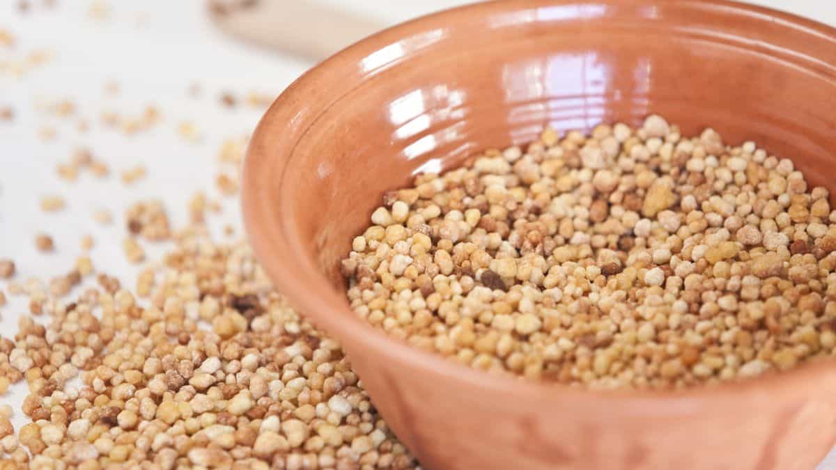 A bowl of fregola pasta.