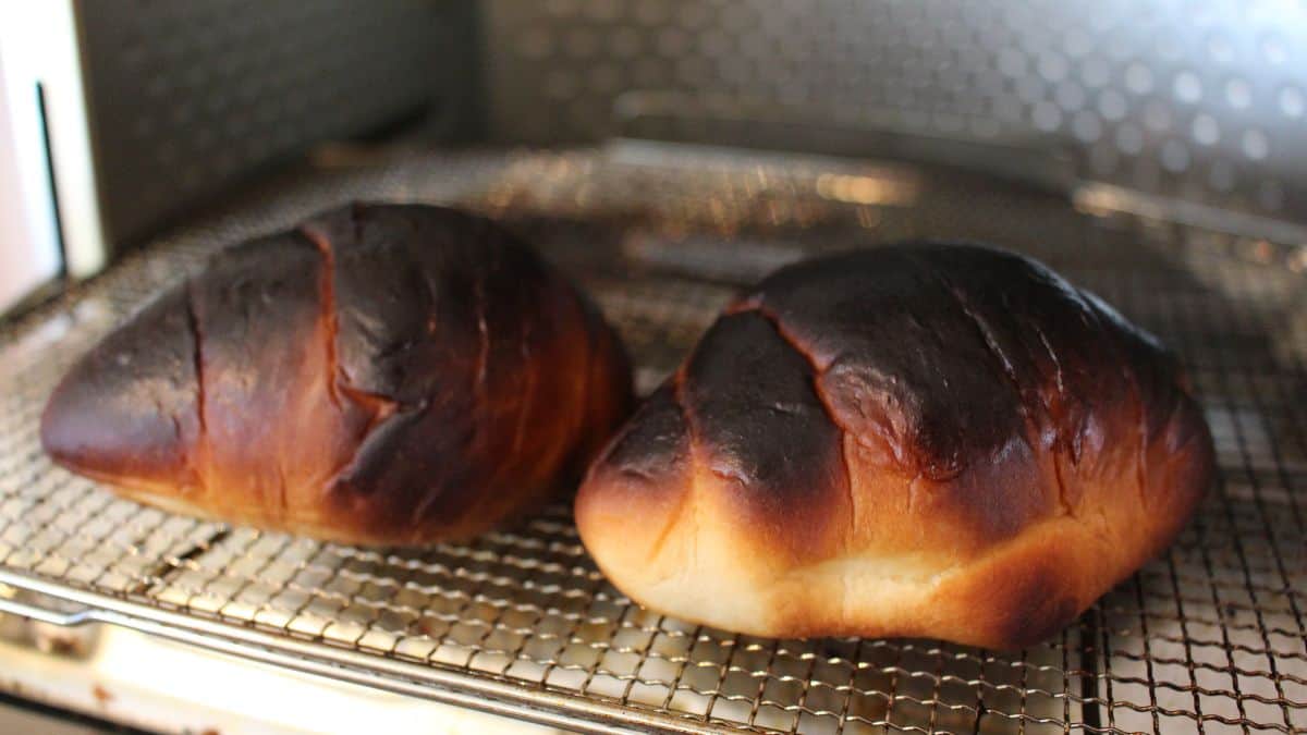 Burnt bread in the oven.