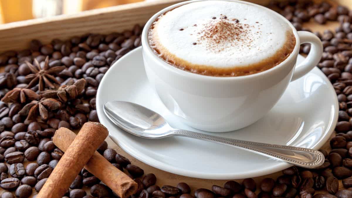 Cappuccino coffee cup on a table.