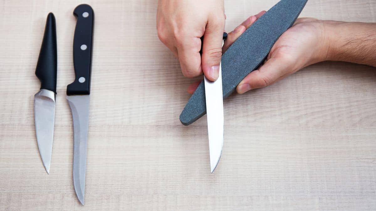 Knifes being sharpened.