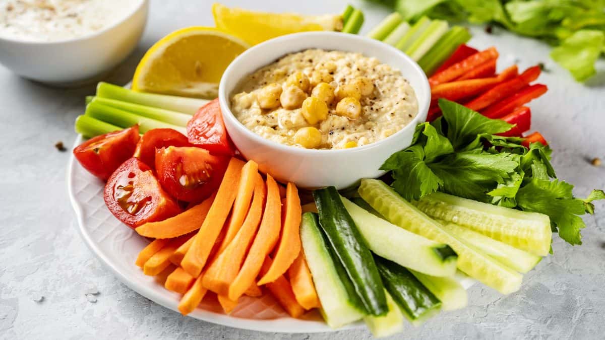 Layers of vegetables on a plate.