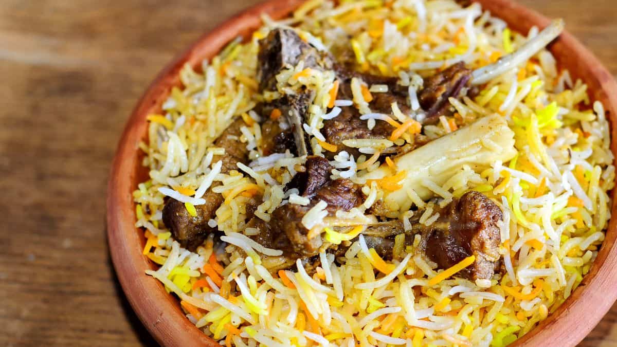 Close up of Lucknow biryani.