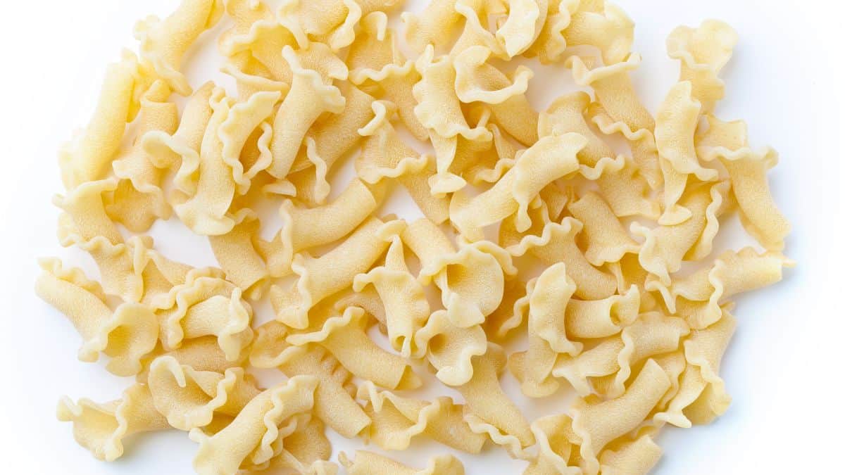 Close up of campanelle pasta.