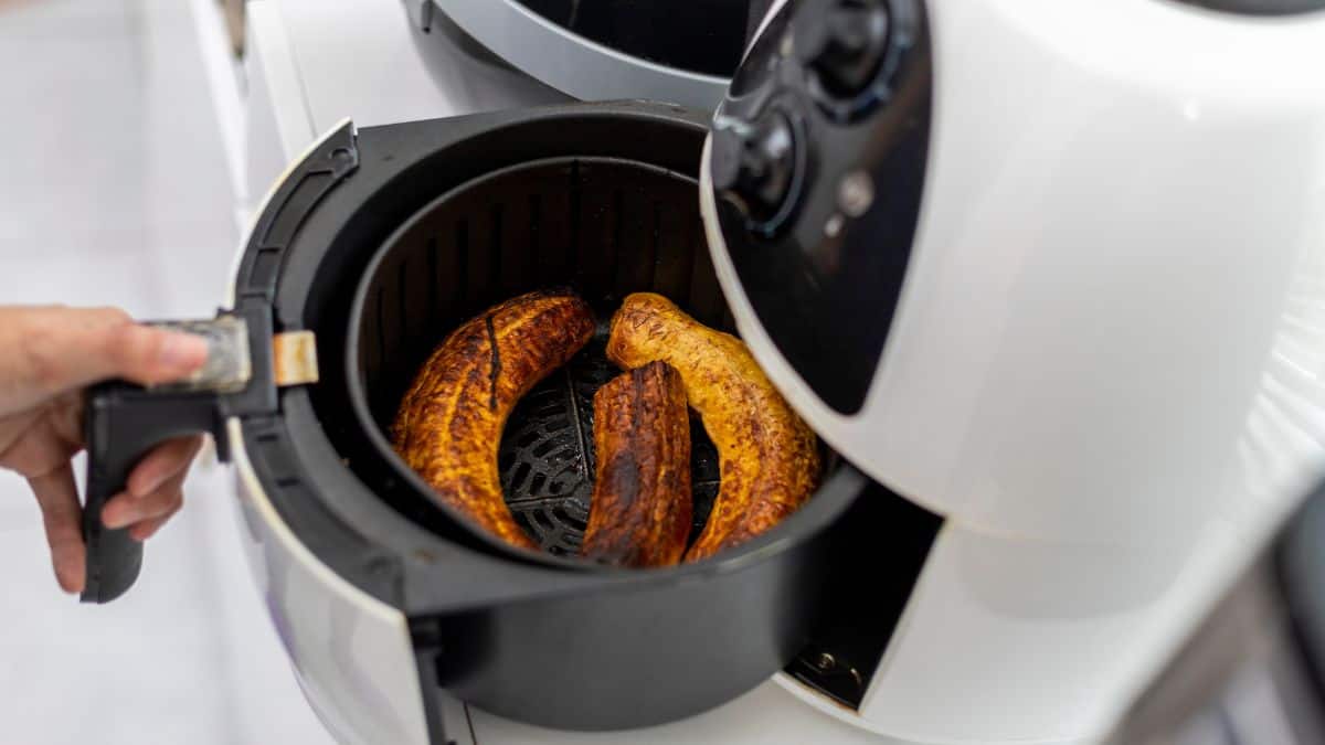 Food inside the air fryer.